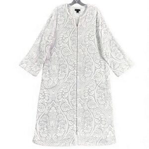 Vintage Miss Elaine XL Zip Front Fleece Robe Paisley Damask Plush Housecoat